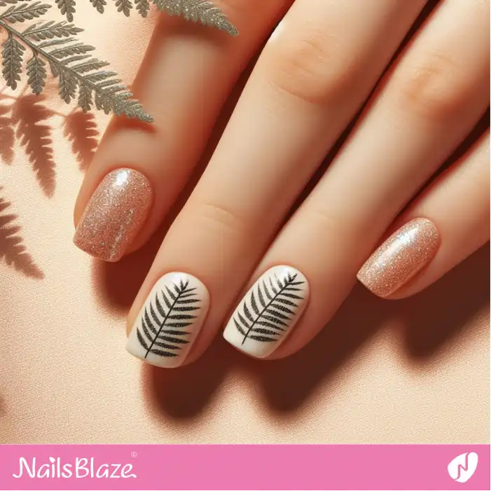 Glitter Fern Nail Design | Nature-inspired Nails - NB1544